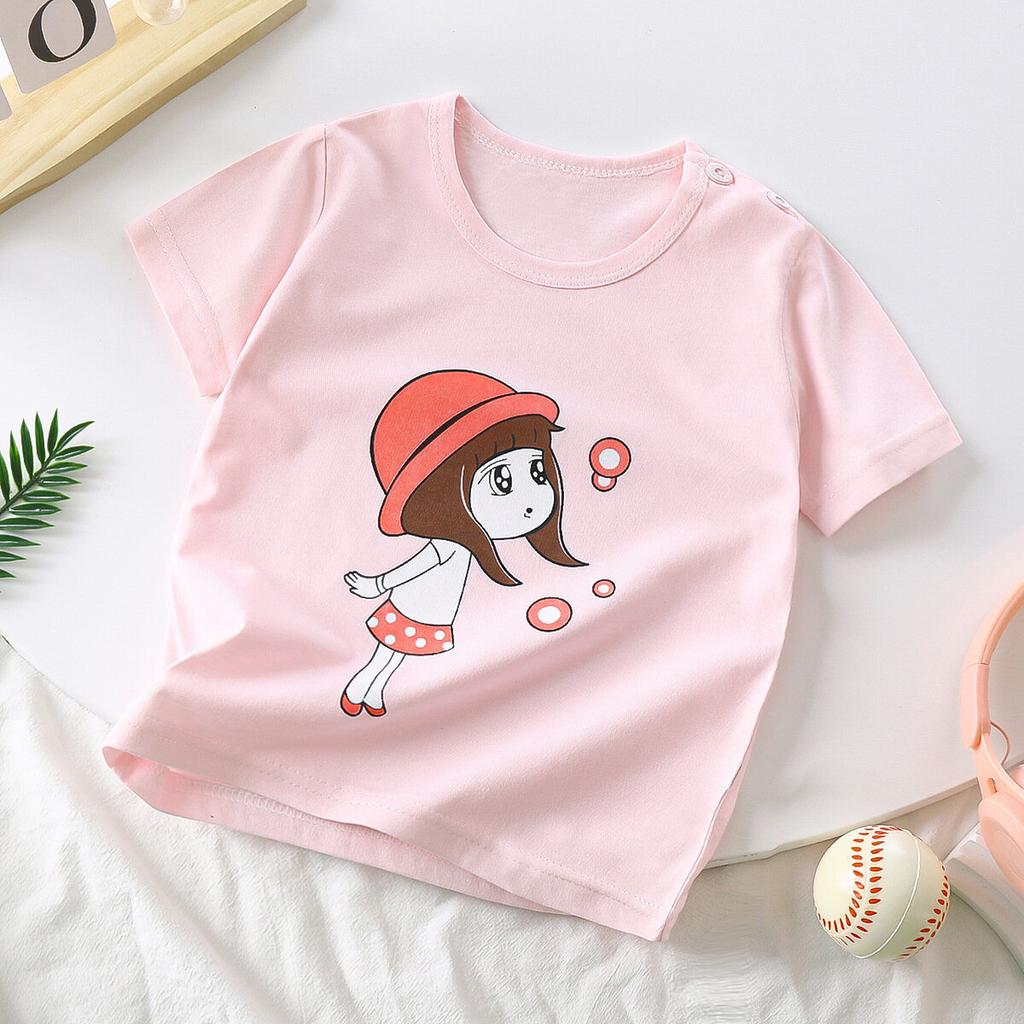 Children's short sleeved T-shirt with fashionable cartoon print theme, a gift for children