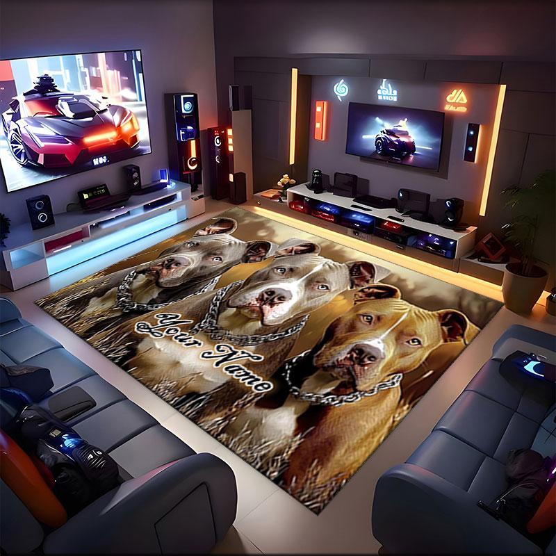 1PC Custom Name Pit Bulls: Strength Loyalty Theme Floor Mat Ideal for Living Room, Game Rooms, Office, Bedroom,Floor Mat Playful Design