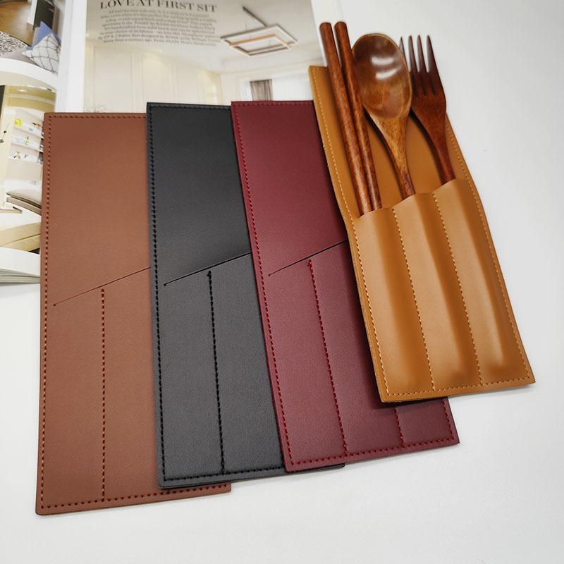 In-Stock 3-Slot Leather Cutlery Bag for Knives, Forks, and Spoons - Ideal for Western Restaurant or Steakhouse Use.