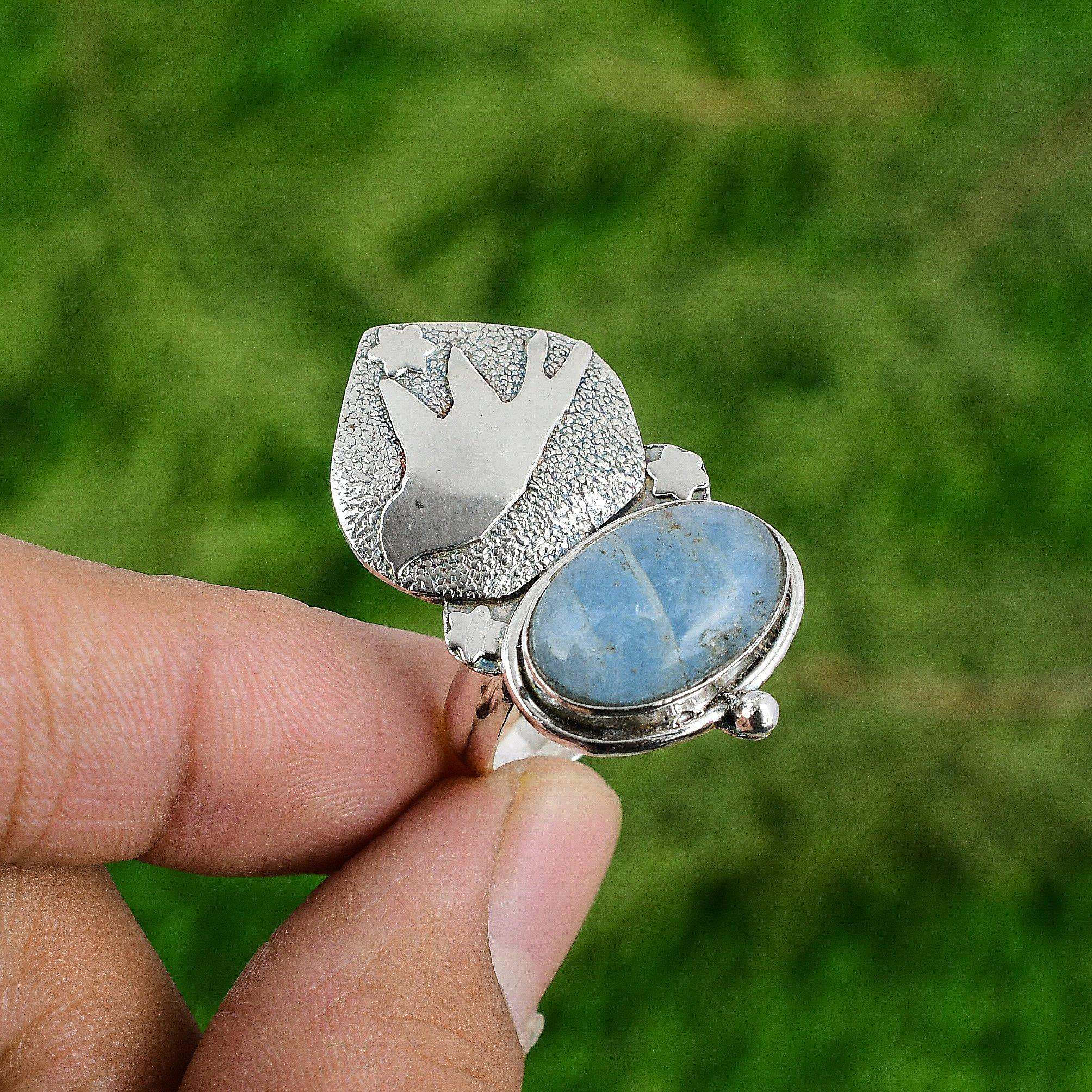 

Womens day Sale Aquamarine Gemstone March Wife Bird Ring Jewelry Sterling Silver Adjustable