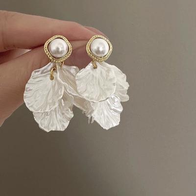 Korea New Design Fashion Jewelry Resin Shell Fringe Front And Back Earrings Elegant Women Beach Party Accessories