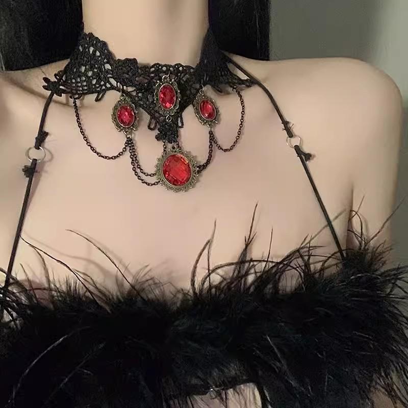 Řemínek na krk, Court Gothic Spicy Girl Náhrdelník, Krajkový náhrdelník, Límecový límec