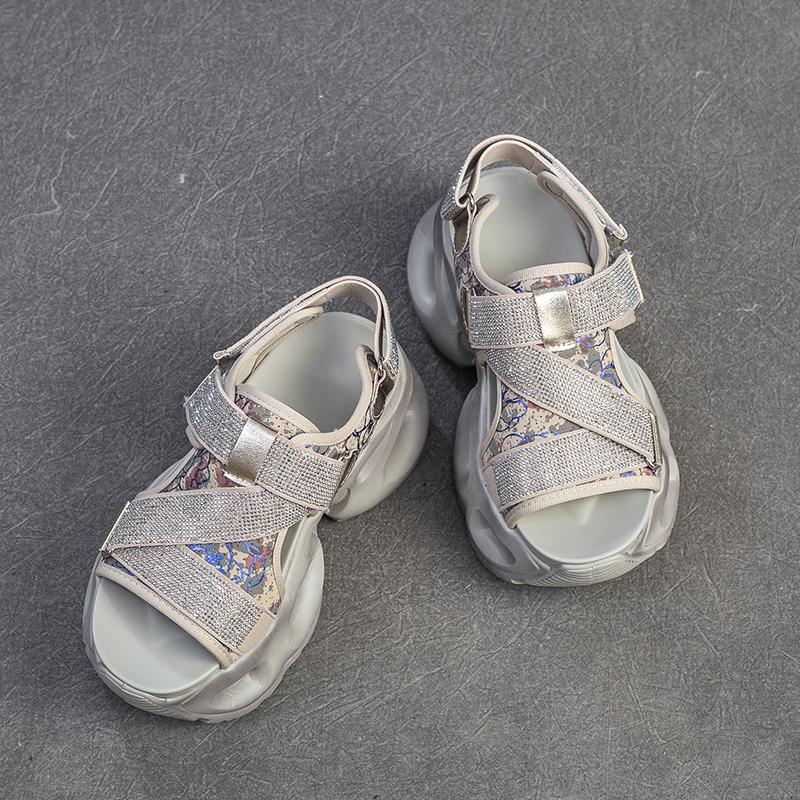 Chunky Platform Sparkle Velcro Sandals for Women Futuristic Thick Sole Summer Shoes