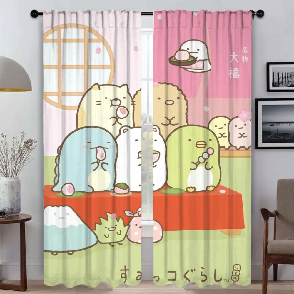 Set Of 2 Sumikko Gurashi Home Interior Curtains Living Room Shades Tulle Bedroom Partition Camera Mosquito Repellent Made Polyester Sitting Window