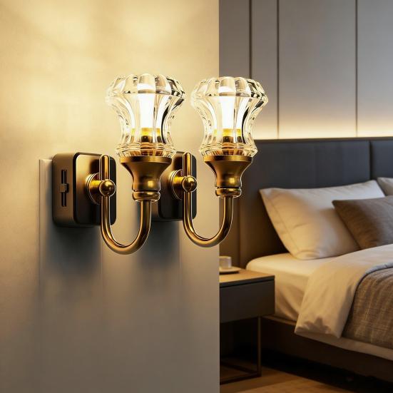 Vintage zásuvkové noční světlo s mosaznou základnou, pryskyřicové, se senzorem soumraku a úsvitu, LED lampa, energeticky úsporné ambientní noční osvětlení pro ložnici, koupelnu, chodbu