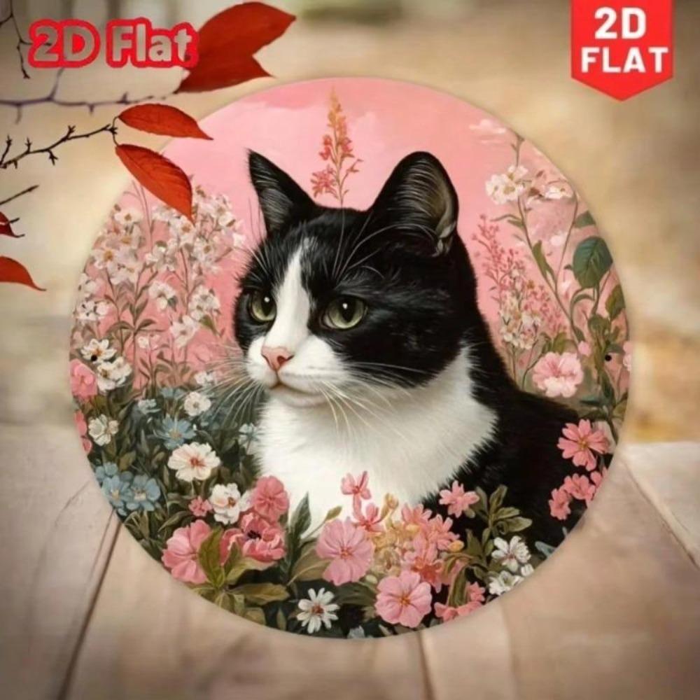 Vintage Floral Cat Metal Sign Wall Art Home Kitchen Decor Gift