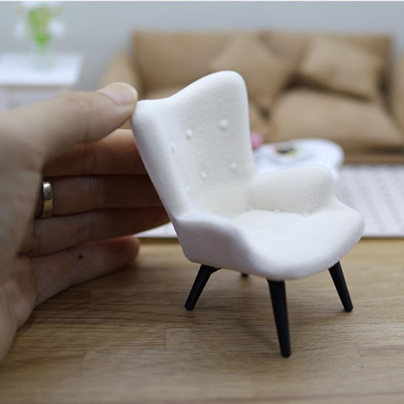 1 Piece 1/12 Dollhouse Mini Plush Sofa Chair Side Table Furniture Model For Doll House Decor Simulation Single Person Sofa
