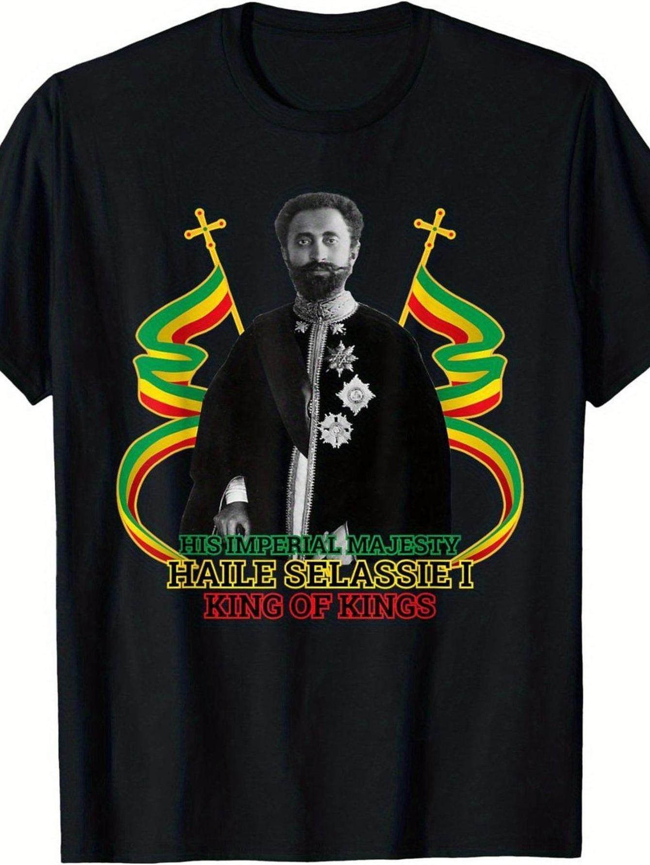 His Imperial Majesty Haile Selassie I King of Kings TShirt Vintage Ethiopian Emperor Portrait Tee Rastafarian Gift Casual C M