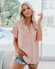 Women's Point Collar Short Sleeve Button Down Shirt Straight Fit Casual Summer Blouse