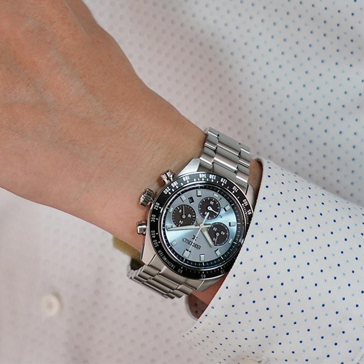 Seiko Three-Eye Chronograph Solar Couple Quartz Watch Men watches Blue SSC935P1