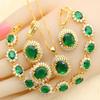 Nouveautés Ensembles de Bijoux Couleur Or Pour Femmes Mariage Vert Zircon Bracelet Boucles d'Oreilles Collier Pendentif Bague Cadeau