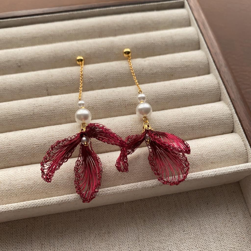 Handmade Inspiration Series Flower Pearl Fringed Earrings Earrings Elegant French Design Exquisite and Beautiful Earrings