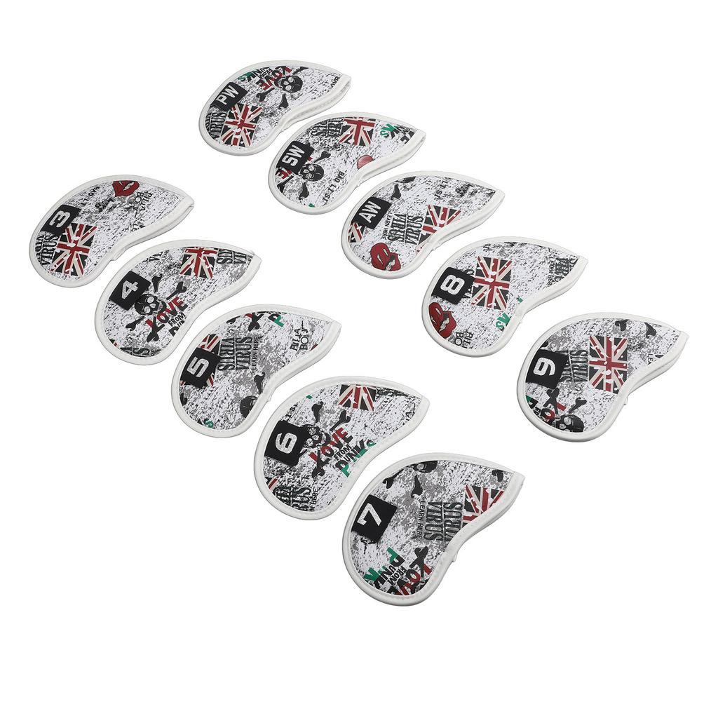10Pcs Skull USB Golf Iron Club Head Covers PU Leather Golf Club Head Covers Headcovers Red