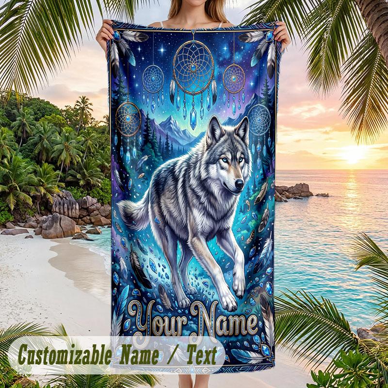 Witchcraft Moonlight Theme Quick Dry Beach Towel Custom Name Text Print Large Sand Resistant Towel Beach Vacation