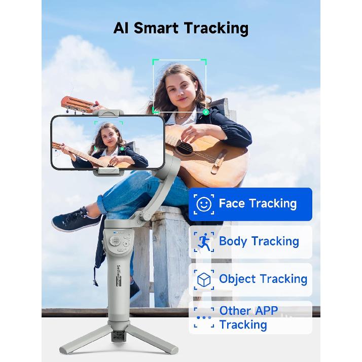 Gimbal Stabilizer for Smartphones, 3-Axis Phone Gimbal, Intelligent Gimbal with Face/Object Tracking, Portable and Foldable, Vlogging Stabilizer for