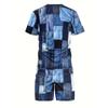 Neuer Herren Zweiteiler Karomuster Mode Herrenanzug Sommer O-Ausschnitt Kurzarm Poloshirt + Shorts Zweiteiler Herrenanzug