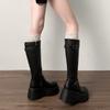 Retro French black platform boots women's 2025 new summer small fat mm thin and heightened knight boots