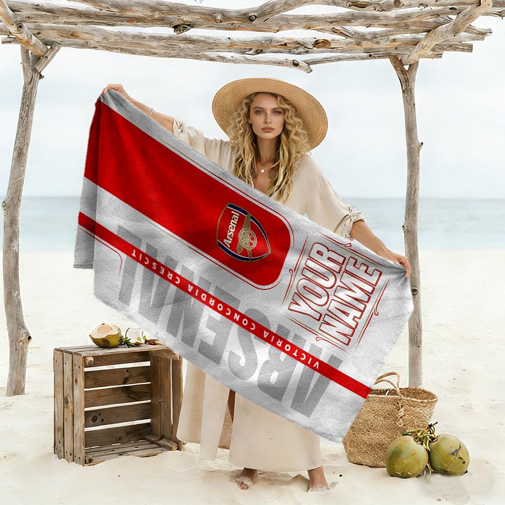 Arsenal F.c. Customize Text Beach Towel High Absorbency & Quick-Dry Suitable for Sports Travel Swimming Yoga Bathroom Beach And Pool