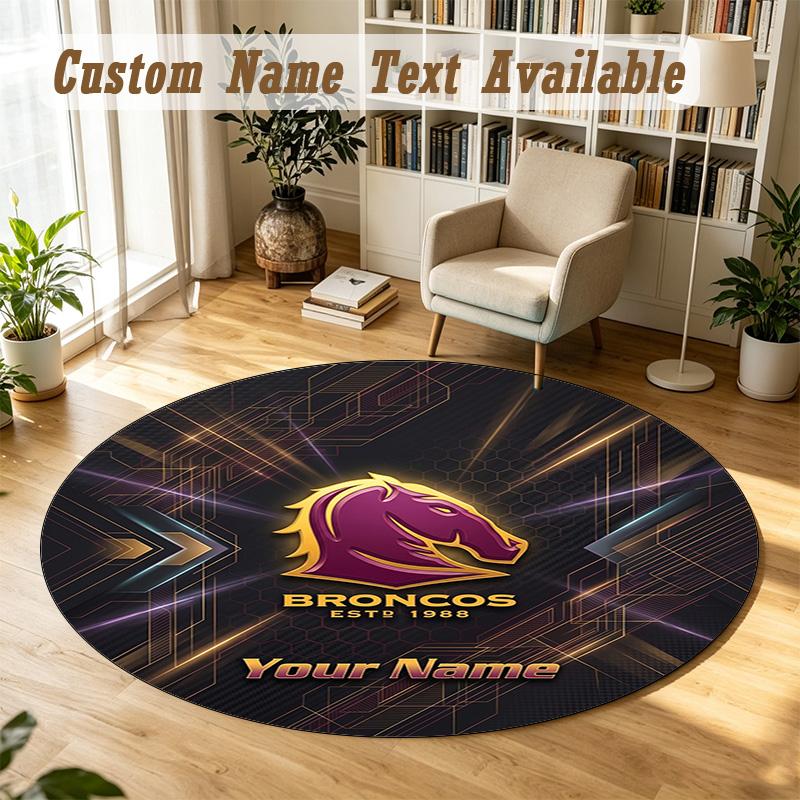 Round Rug Custom NameBrisbane Broncos Pattern Non Slip Carpet Home Floor Decor