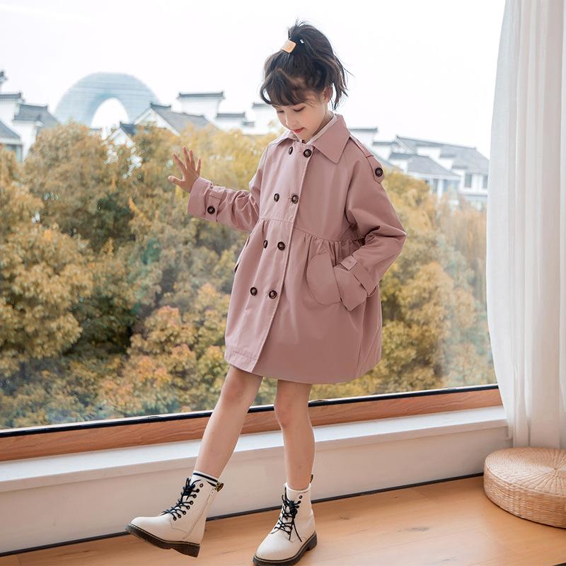 Girls' Autumn Trench Coat Children's British Style Double-breasted Top Baby Girl's Mid-length Coat