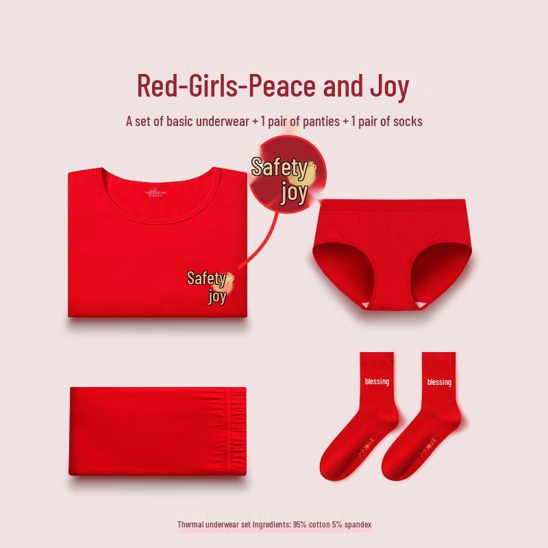Children's Zodiac Year Red Cotton Wool Underwear Set - Warm Base Layer Shirt and Pants for Boys and Girls In Autumn