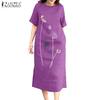 Women Embroidery Print Casual Round Neck Short Sleeve Dress