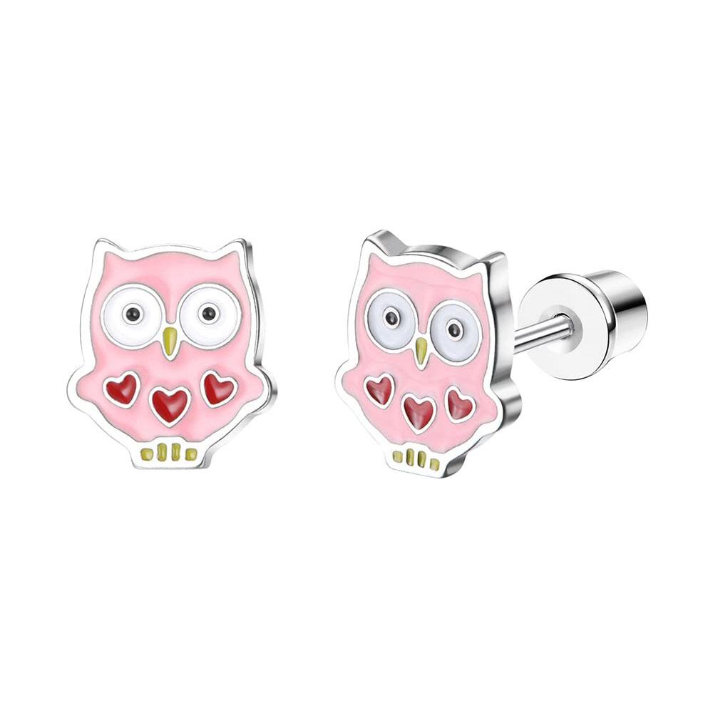 Bobisty 1Pair Cute Screw Back Earrings for Women Stainless Steel Multicolored Heart Flower Butterfly Rainbow CZ Stud Earrings