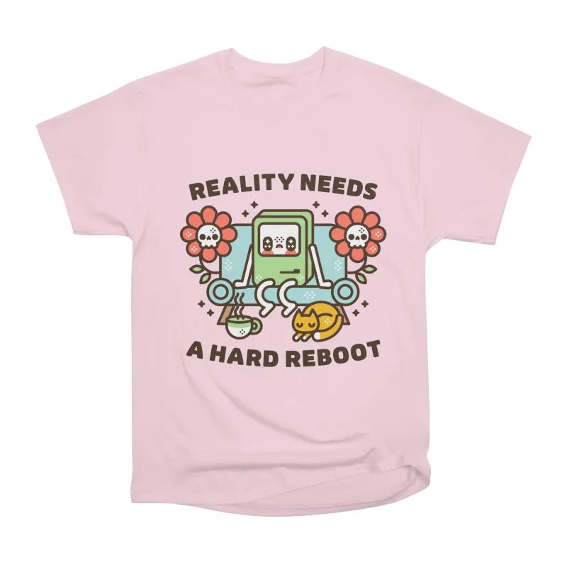 

Men Casual Shirts Short Sleeves REALITY NEEDS A REBOOT Tees Oversized T-shirts S розовый