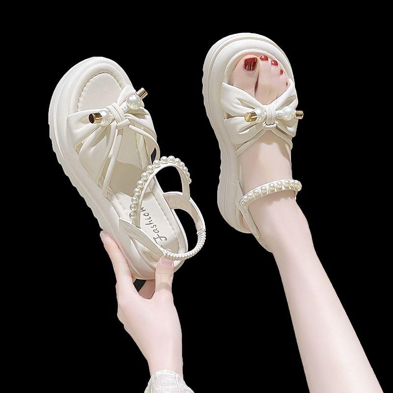 Beach Roman Style Pearl Platform Open Toe Woman Shoes Luxury 2025 Chic and Elegant Cheap Liquidation Comfort Sandals for Women