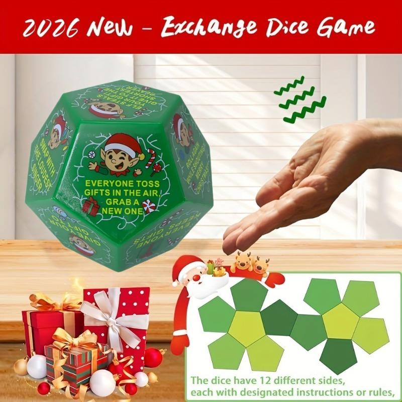 1PC 2026 New Christmas Gift Exchange Dice - 12-sided (D12) party game with elves and snowflake designs