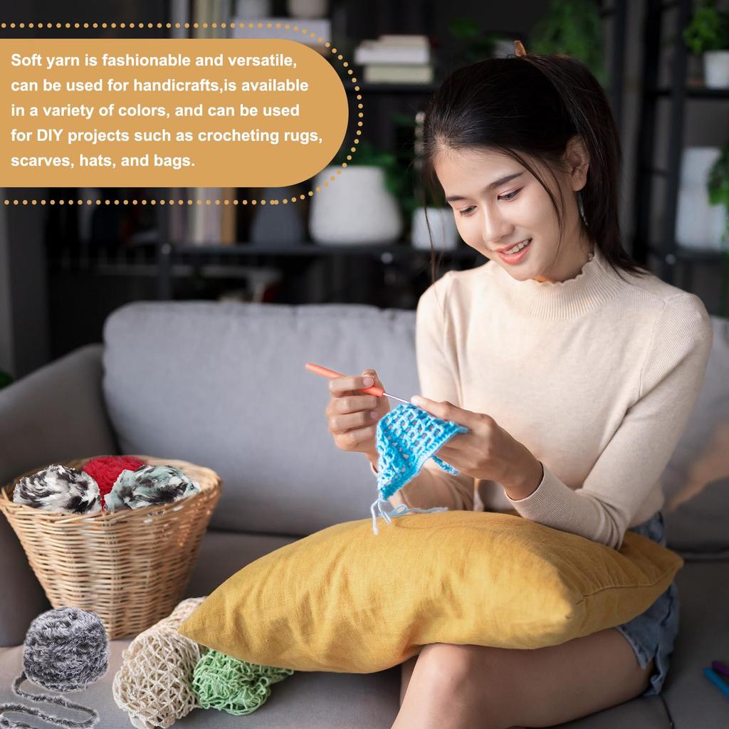 PATIKIL Fluffy Faux Fur 4 Soft Faux Fur Fabric for DIY and Gray and White Yarn, 64m, Approx. 100g, Balls, Crocheting, Knitting, Rope, Blankets, Hats,