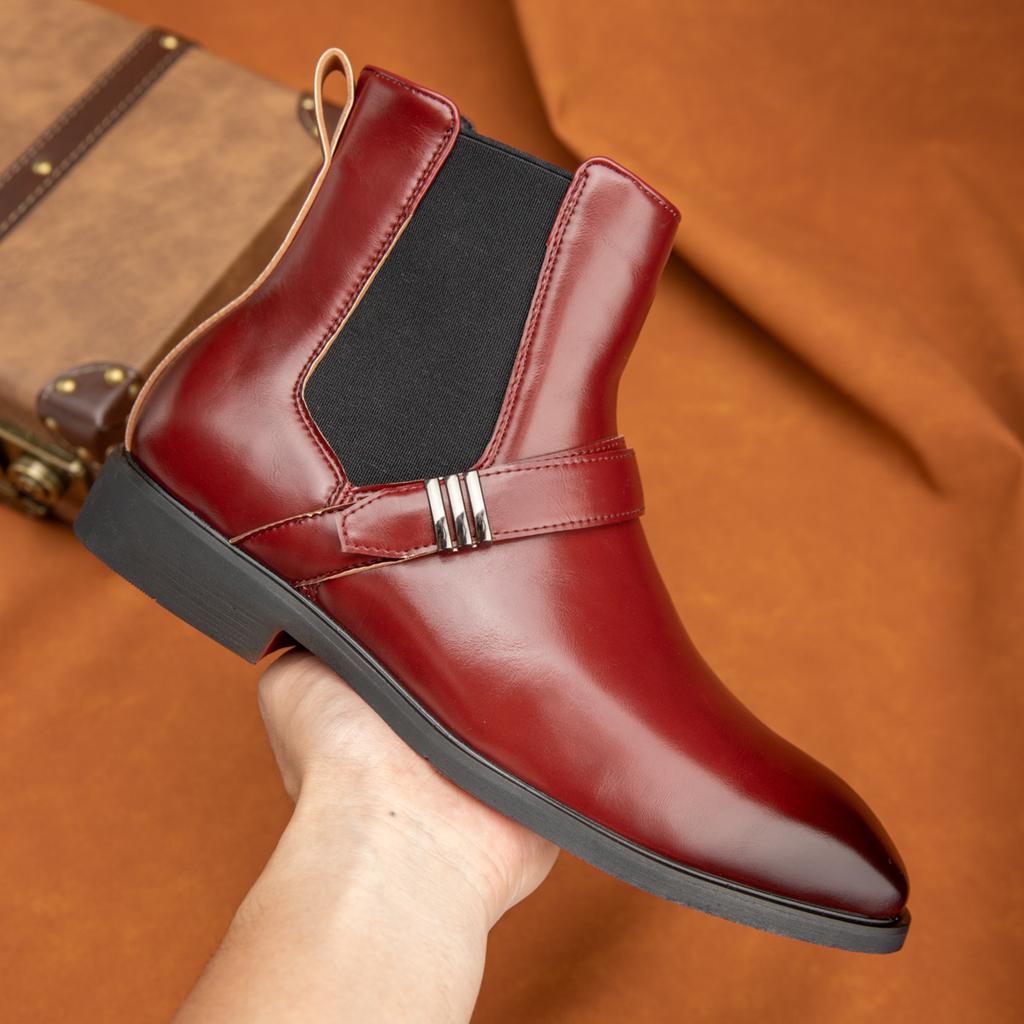 Fashion Winter Fashion Designer Men's Slip On Pointed Business Casual Ankle Boot Male High Tops New Chelsea Leather Shoes Zapatos Hombre