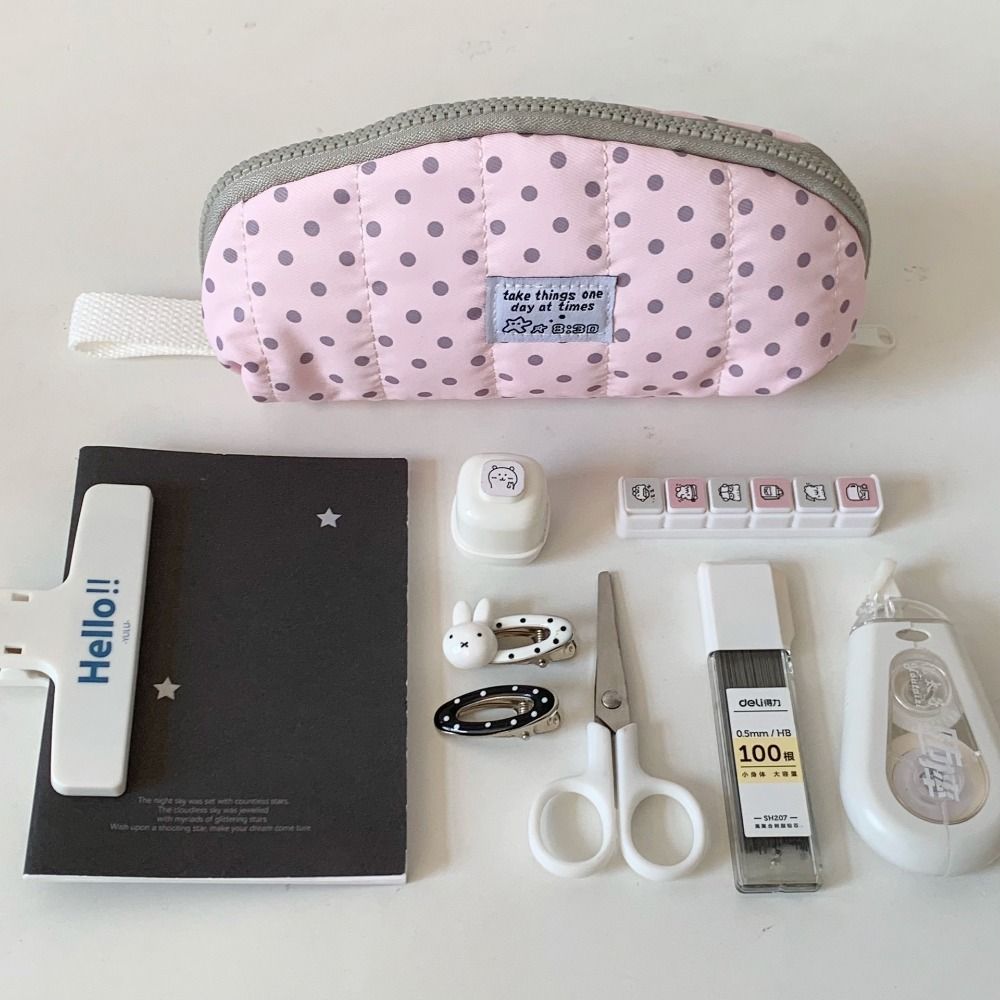 Large Capacity Pen Bag Polka Dot Print Cosmetic Pouch Cute Stationery Organizer  Students