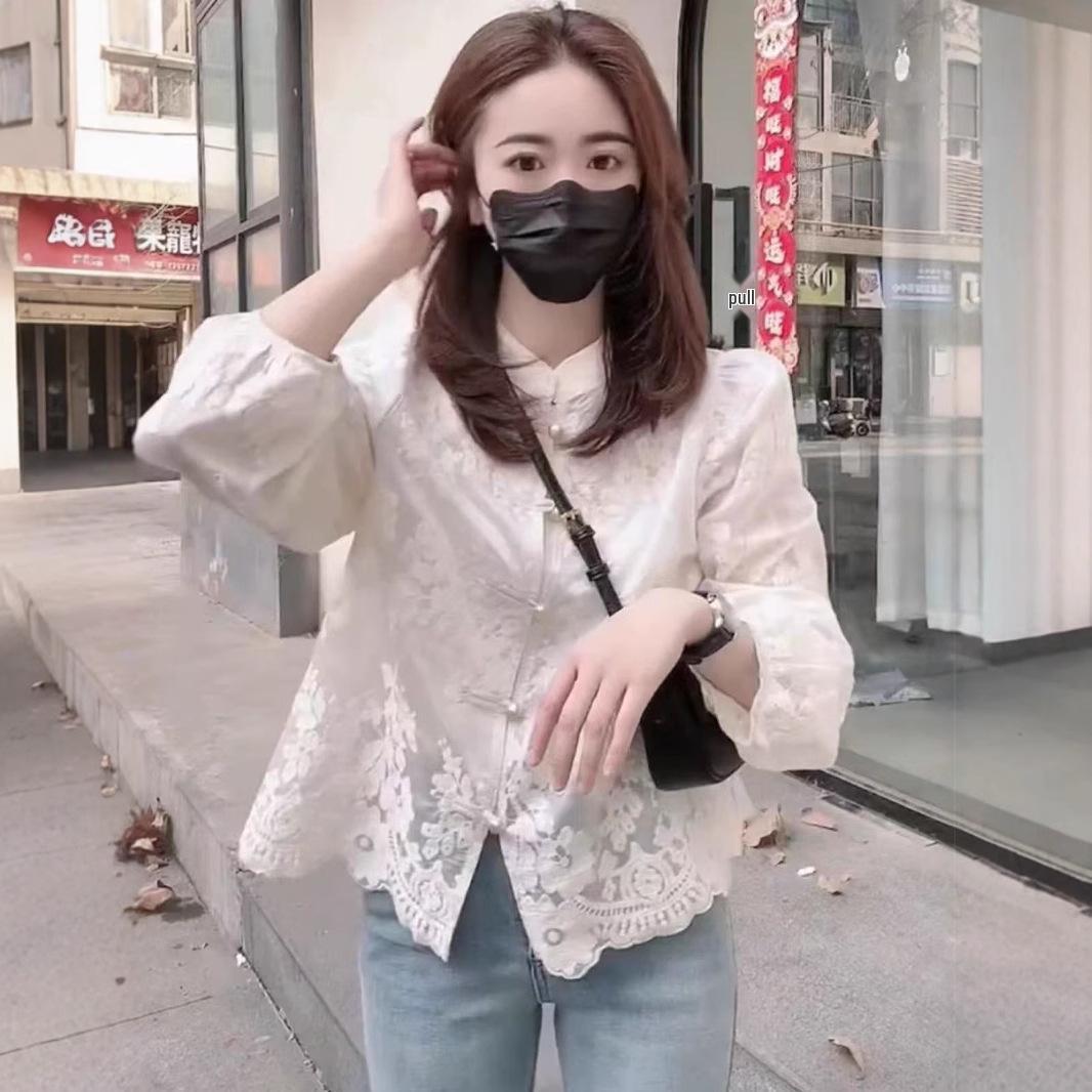 

Women s Spring 2025 Chinese-Style Embroidered Blouse Large
