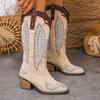 Fashion 2025 New Style Fashionable European and American Pointed-toe, Thick-heeled, High-top, Large-sized Western Cowboy Boots