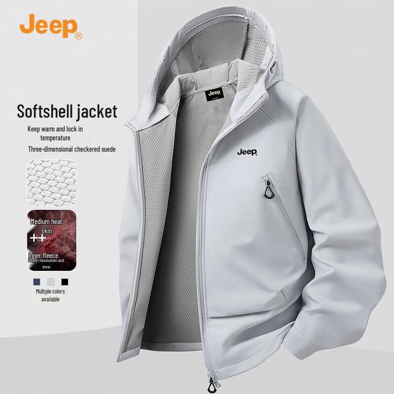 Jeep Men's 2025 Autumn Hooded Softshell Windbreaker Jacket