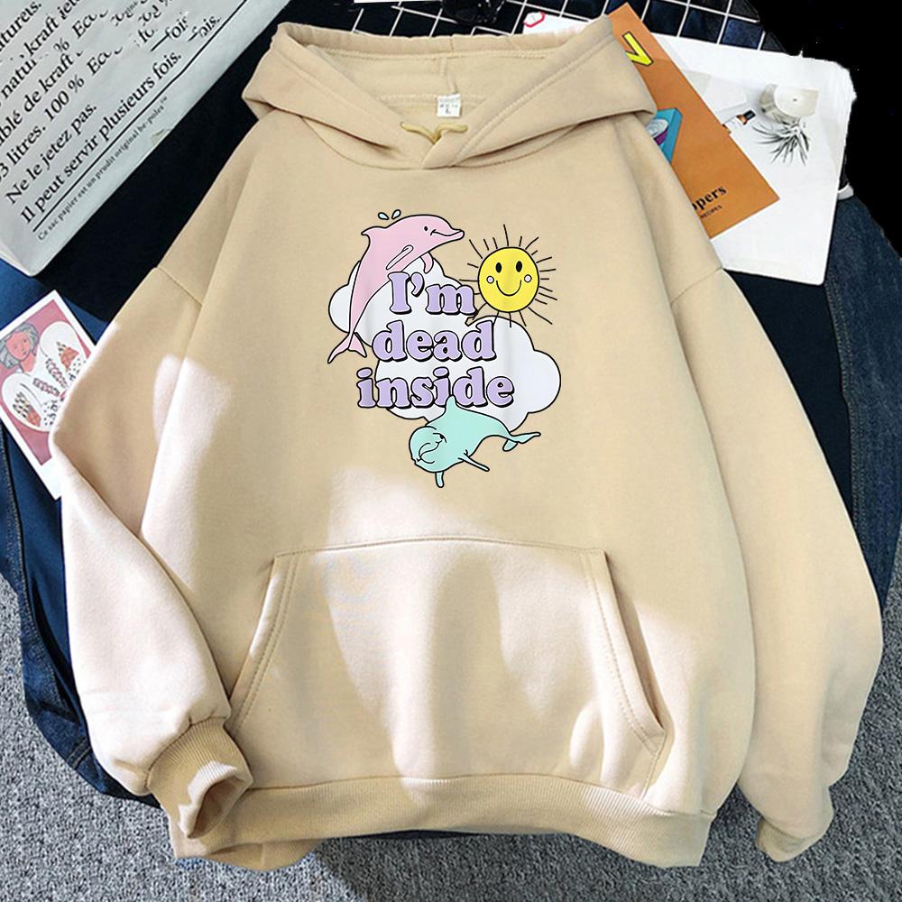 I'm Dead Inside Dolphin Sweatshirt Unisex/wo Unisex Lose Pullover Kawaii Cartoon Kleidung Beliebte Anime Hoodie Herbst Casual Hoody