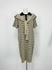 Women's Plus Size Striped Polo Collar Knitted Dress with Shawl - Short Sleeve Long Dress