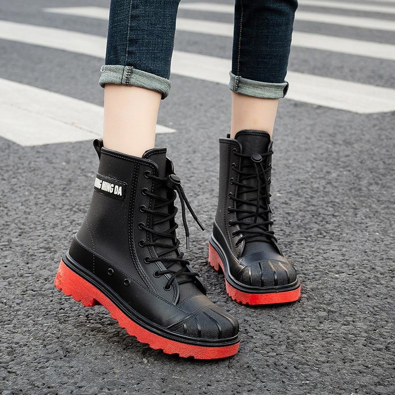 Fashion waterproof rain boots female adult medium rain boots transparent water shoes Martin boots snow boots locomotive boots