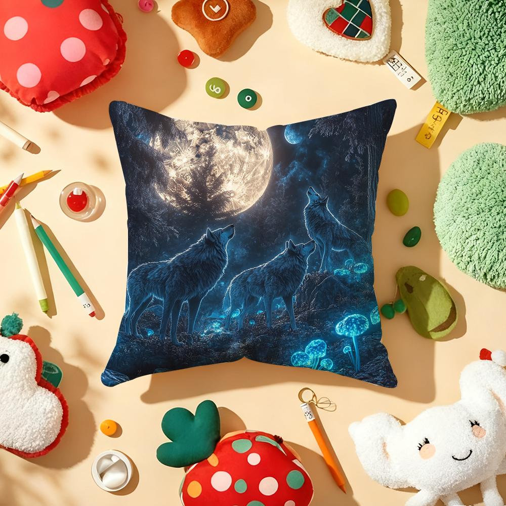 Animal Wolf King Print Cushion Cover Plush Fabric Soft DoubleSided Printed Sofa Warm Winter Home Gift Pillow Cover
