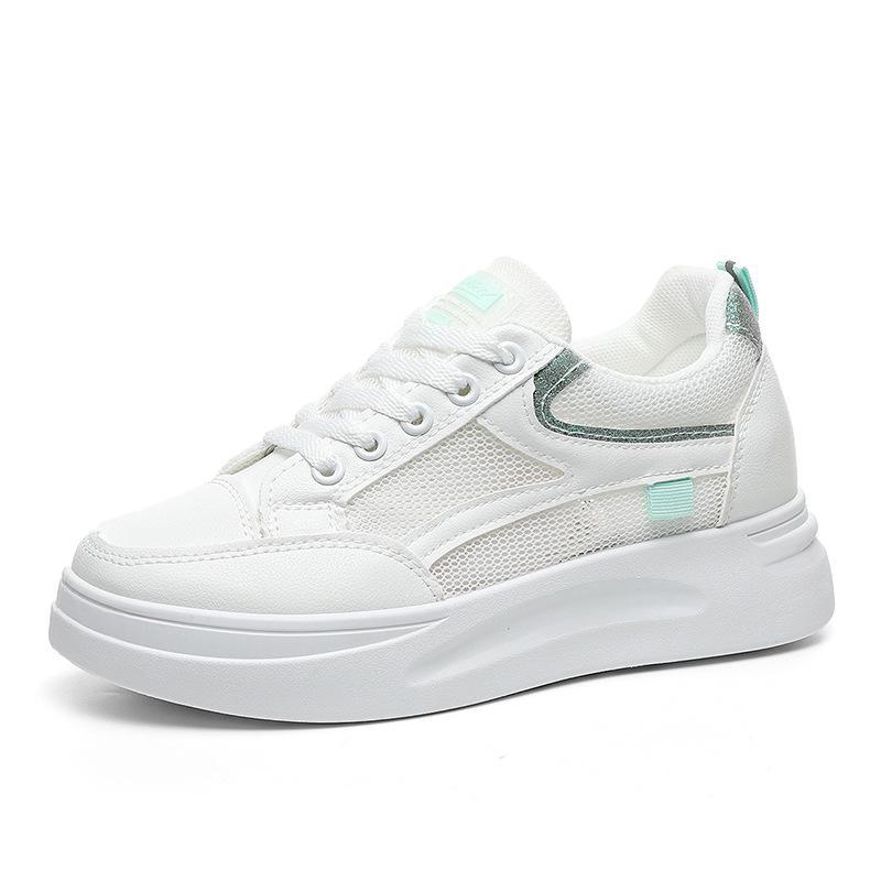 Damen W1763 Weiße höhenverstellbare Sneaker: Plateausohle, atmungsaktives Mesh, vielseitiger Herbst 2022 Stil