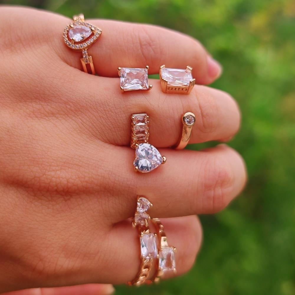 1 Piece Fashion Geometry Shapes Cubic Zirconia Opening Adjustable Rings for Women Couple Ring Stackable Jewelry Party Accessories