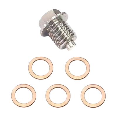 Universeller Ölablassschraube M14x1 5mm Magnetisches Design Wird mit 5 Stück Kupferdichtungen geliefert Für verlängerte Motorlebensdauer