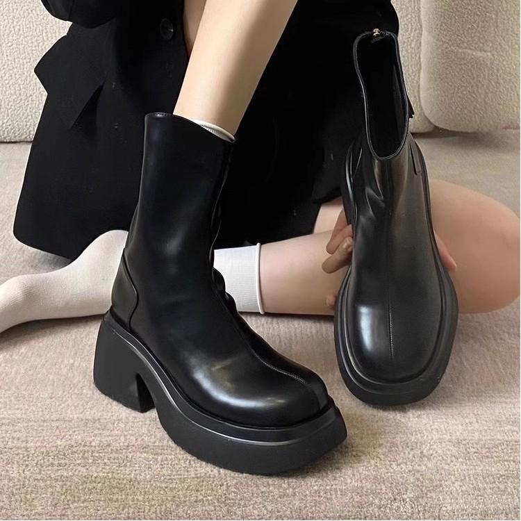 Knight boots women's thick heel short boots 2025 autumn and winter new versatile fashion smoke pipe thick-soled British Martin boots