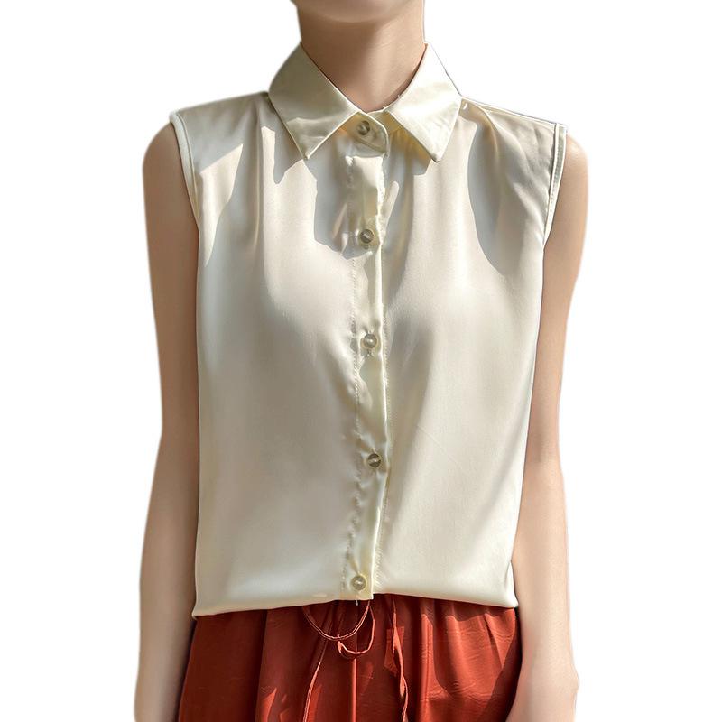 Sommer Damen Seidenhemd Ärmelloses T-Shirt Temperament Elegante Tops Westen