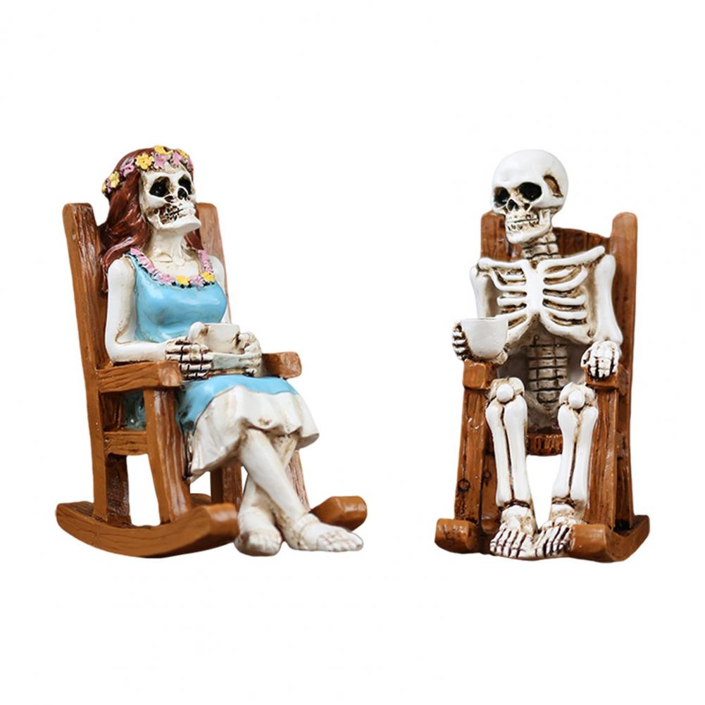 Halloween Home Decoration Chair Figurine Halloween Skeleton Couple Figurine Resin Male Female Ornament Chair Statue Mantel Shelf