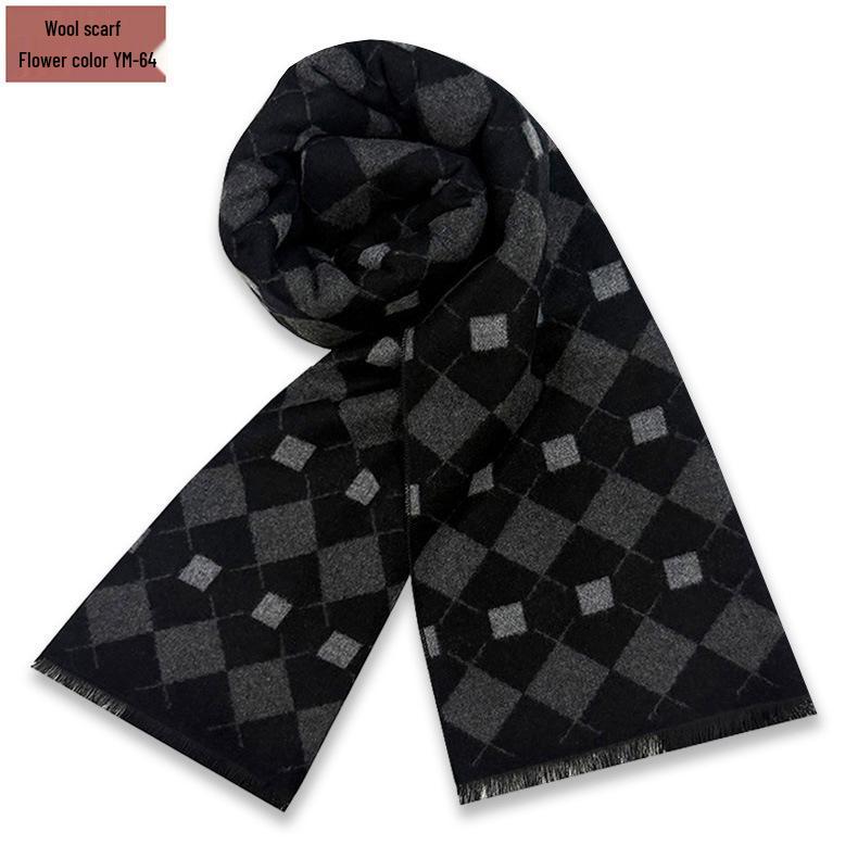 Men's Pure Gray Plaid Wool Blend Winter Scarf - Thick and Warm