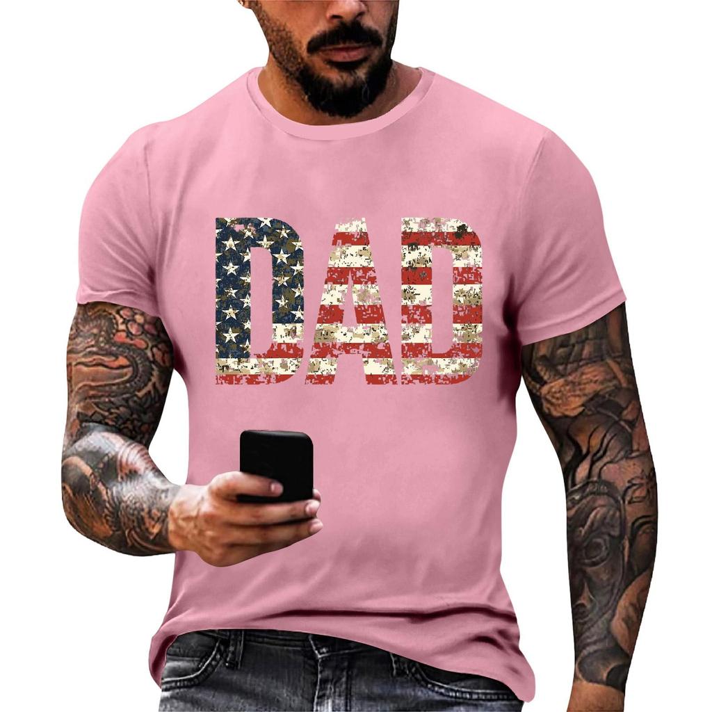 Men's Loose Fit Short Sleeve T Shirt Dad Print Casual Summer Daily Wear Comfortable Crew Neck Tee for Father Day Independence Day