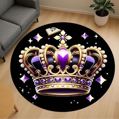 1pc Crown Jewels Round Chair Mat Area Rug - Non-Slip, Floor Mat for Office, Bedroom, and Indoor Decor -1002213