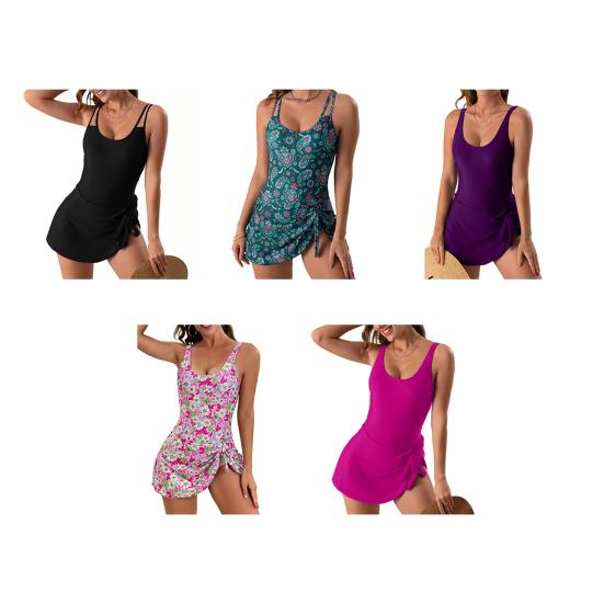 Women Summer Monokini O-Neck Sleeveless Side Bowknot Hem Sexy One-Piece Bikini Slim